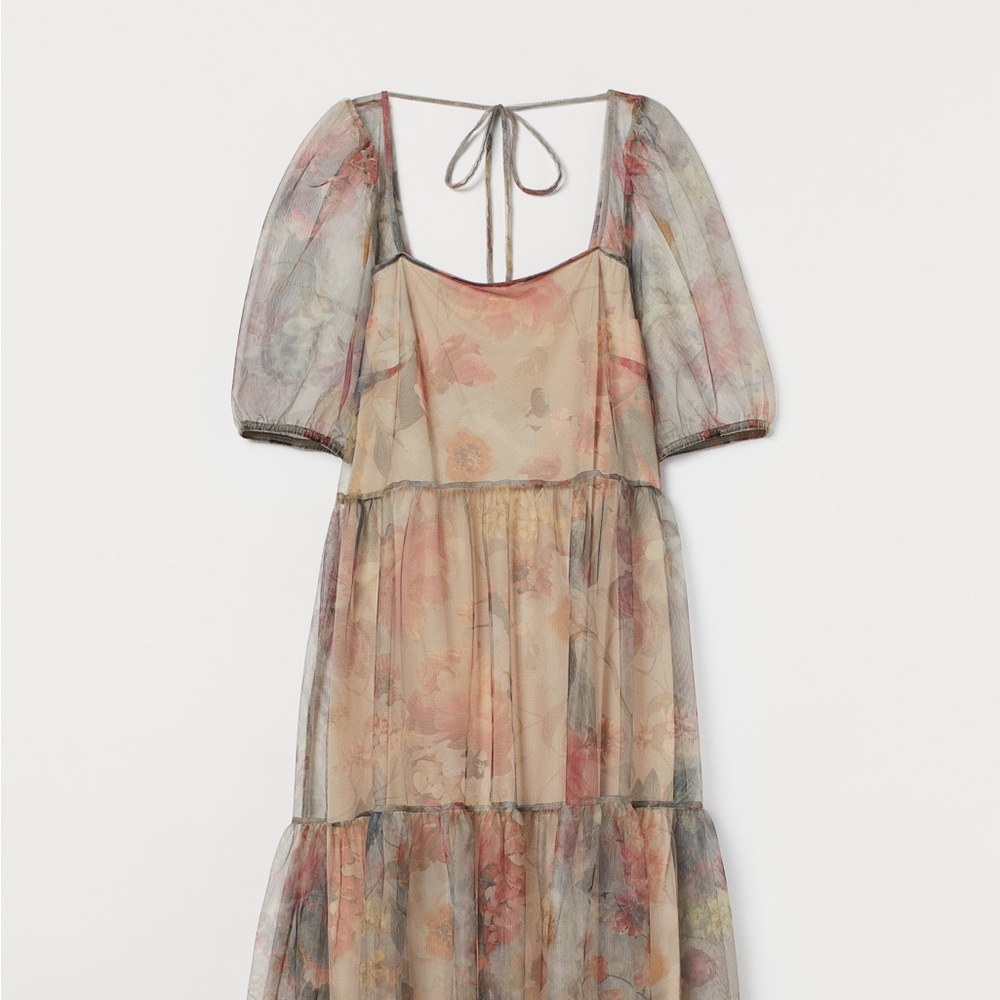 Puff-sleeved Mesh Dress